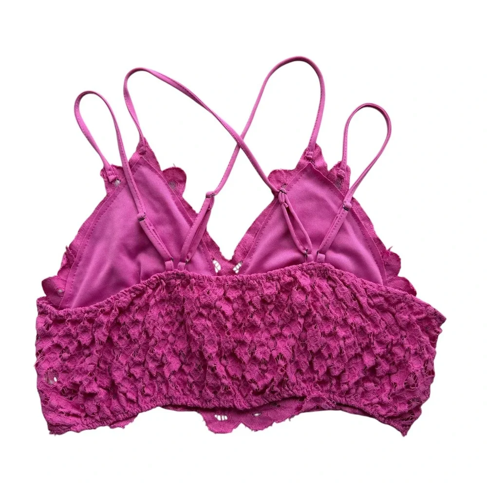 Willow & Root Womens L Magenta Pink Floral Lace Bralette Smocked Adjustable Boho